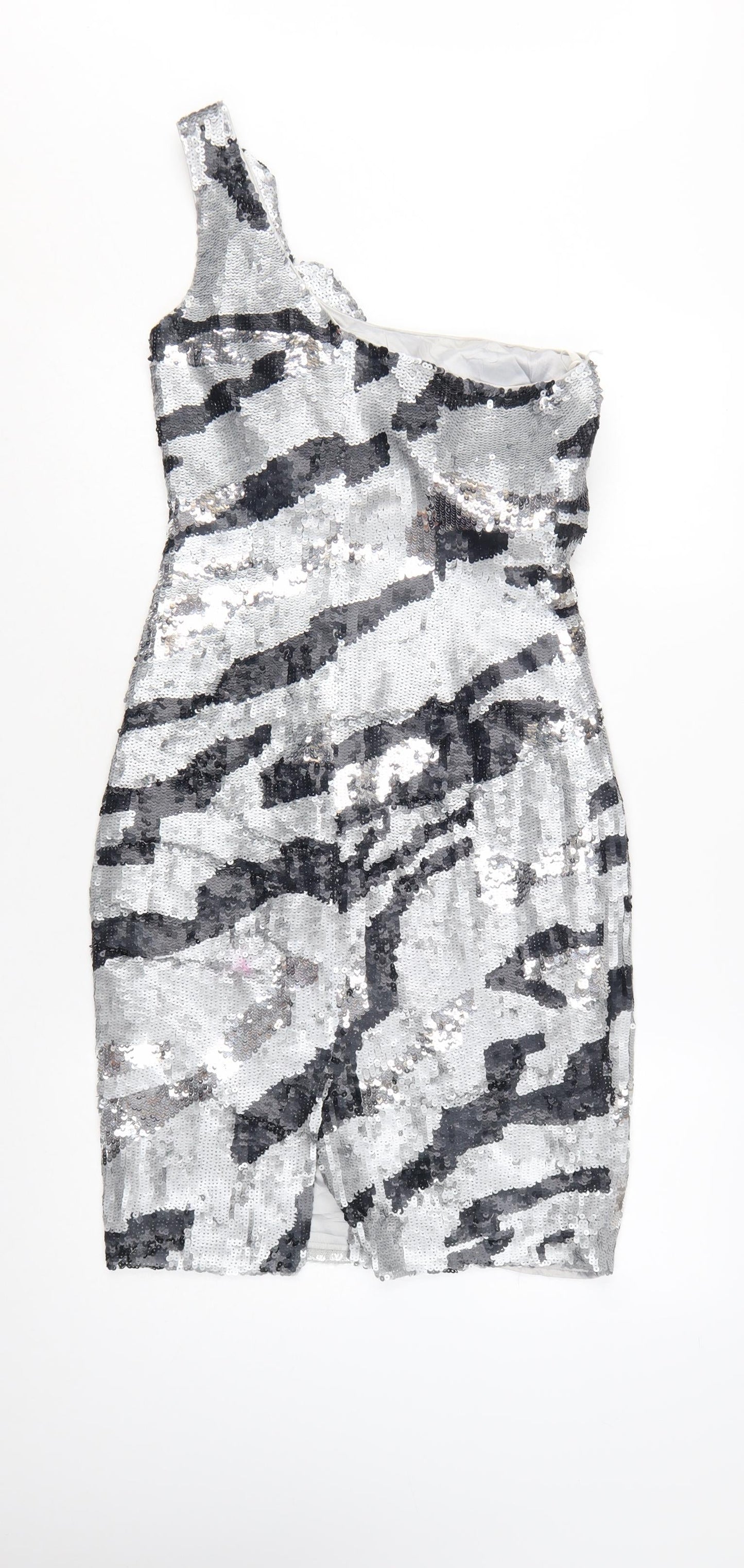 Star by Julien Macdonald Women’s Silver Sequin One Shoulder Bodycon Dress Size 10
