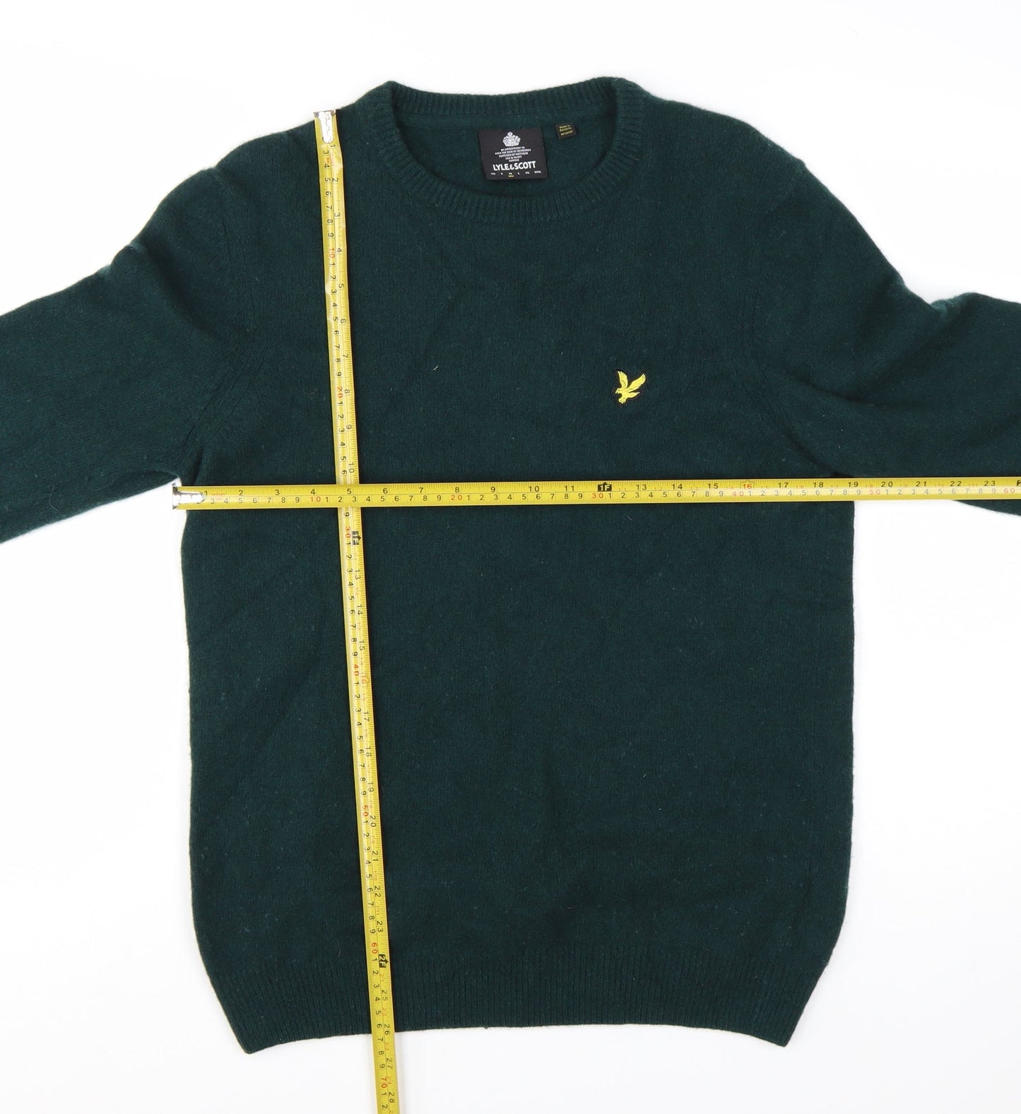 Lyle & Scott Men's Green Wool Crew Neck Jumper Size L