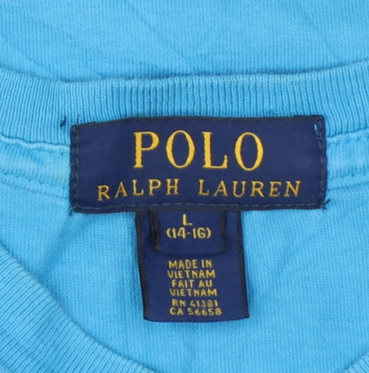 Ralph Lauren Boys Blue Cotton V-Neck Short Sleeve T-Shirt Size 14-16 Years