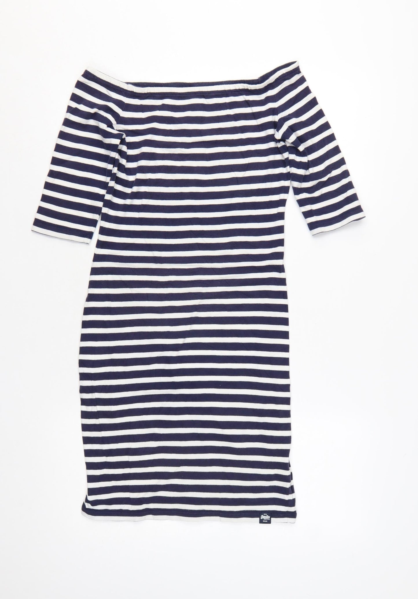 Superdry Womens Blue Striped Off Shoulder Bodycon Dress Size S