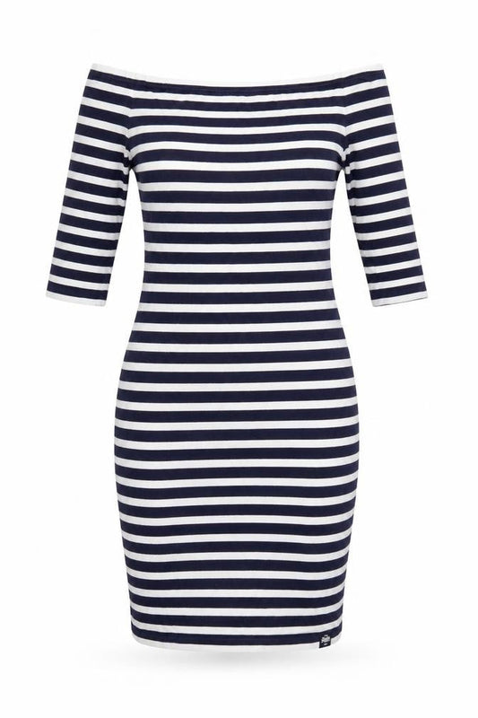 Superdry Womens Blue Striped Off Shoulder Bodycon Dress Size S