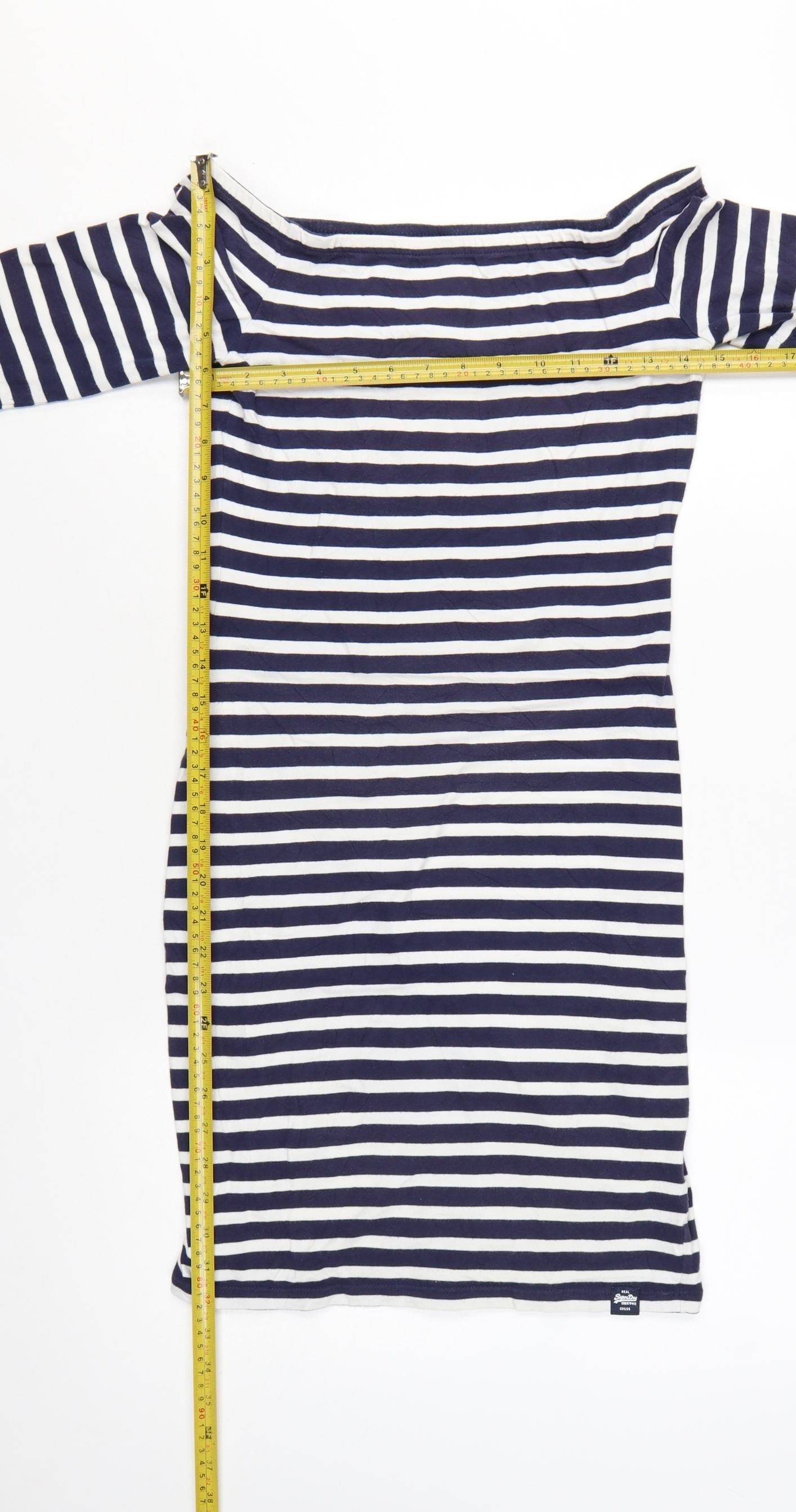 Superdry Womens Blue Striped Off Shoulder Bodycon Dress Size S