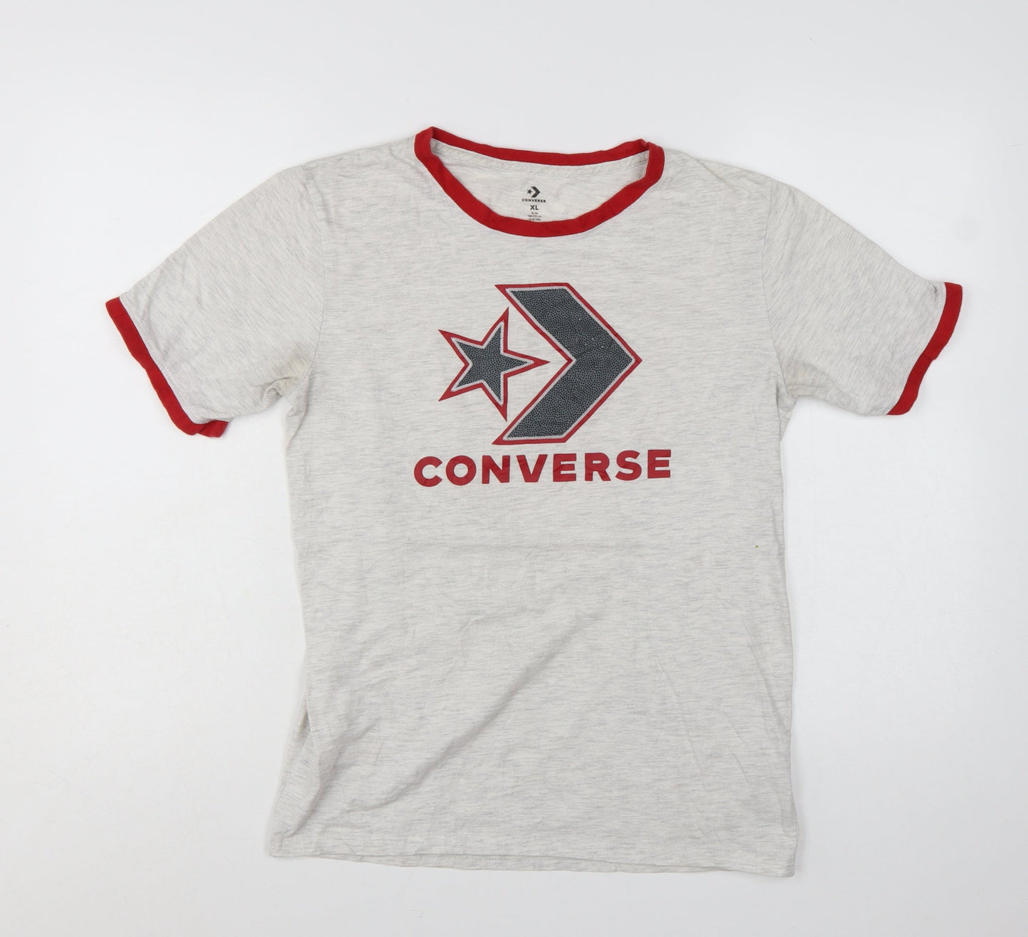 Converse Boys Grey Red Ringer Logo T-Shirt XL 13-15 Years