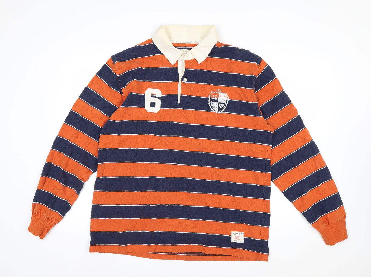 American Eagle Men’s Orange & Blue Striped Rugby Shirt M