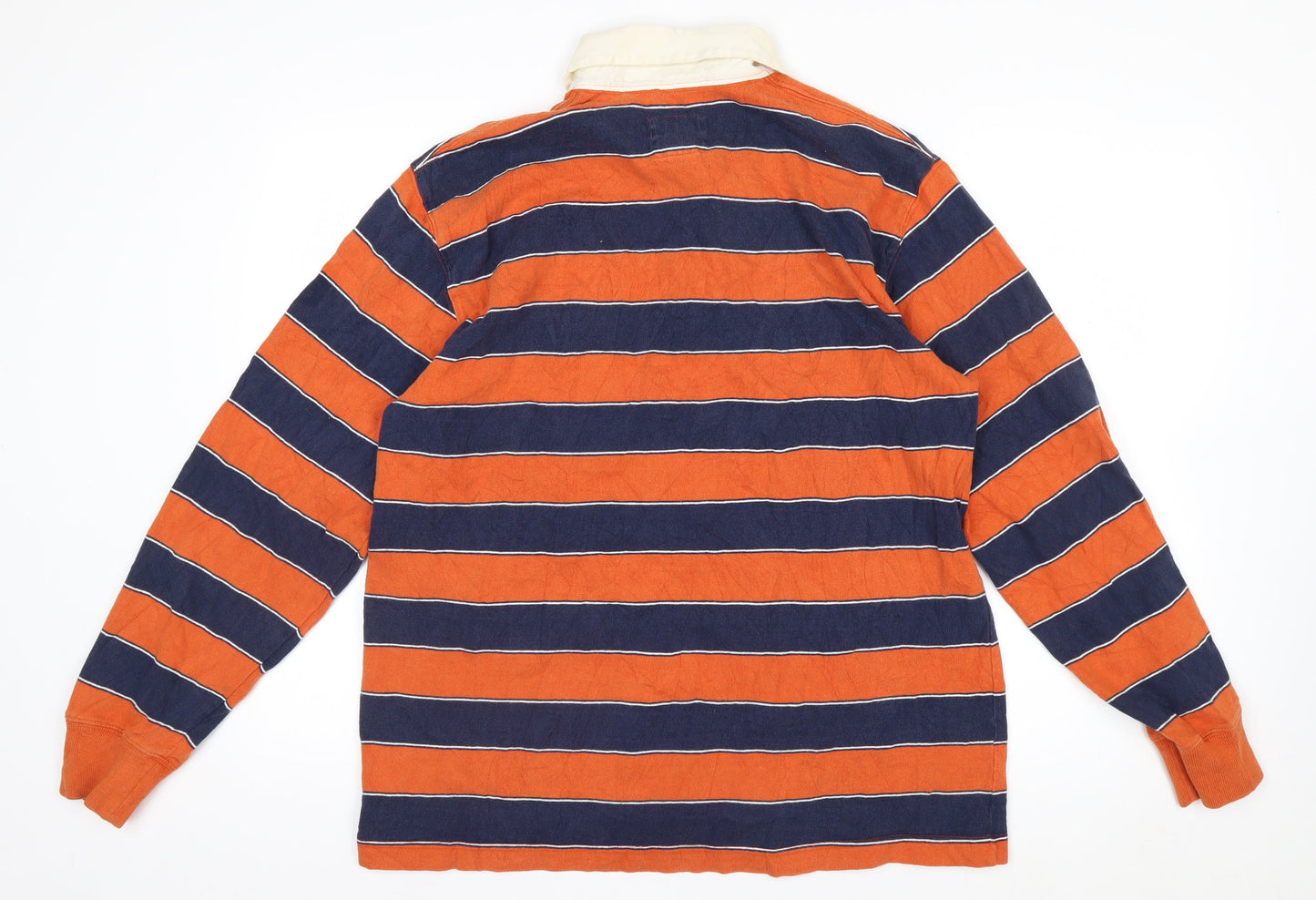 American Eagle Men’s Orange & Blue Striped Rugby Shirt M