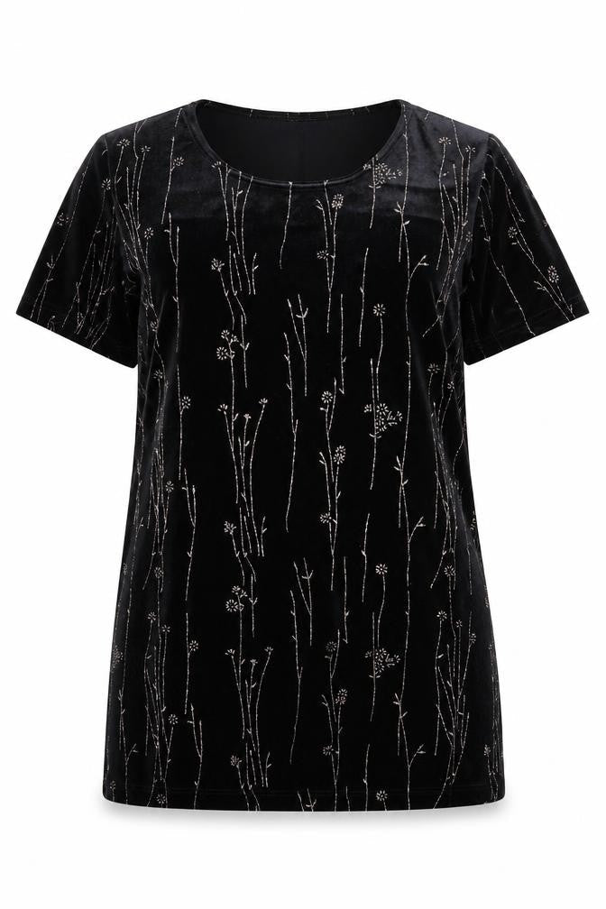 Truly Women's Black Velvet Floral Tunic Blouse XL