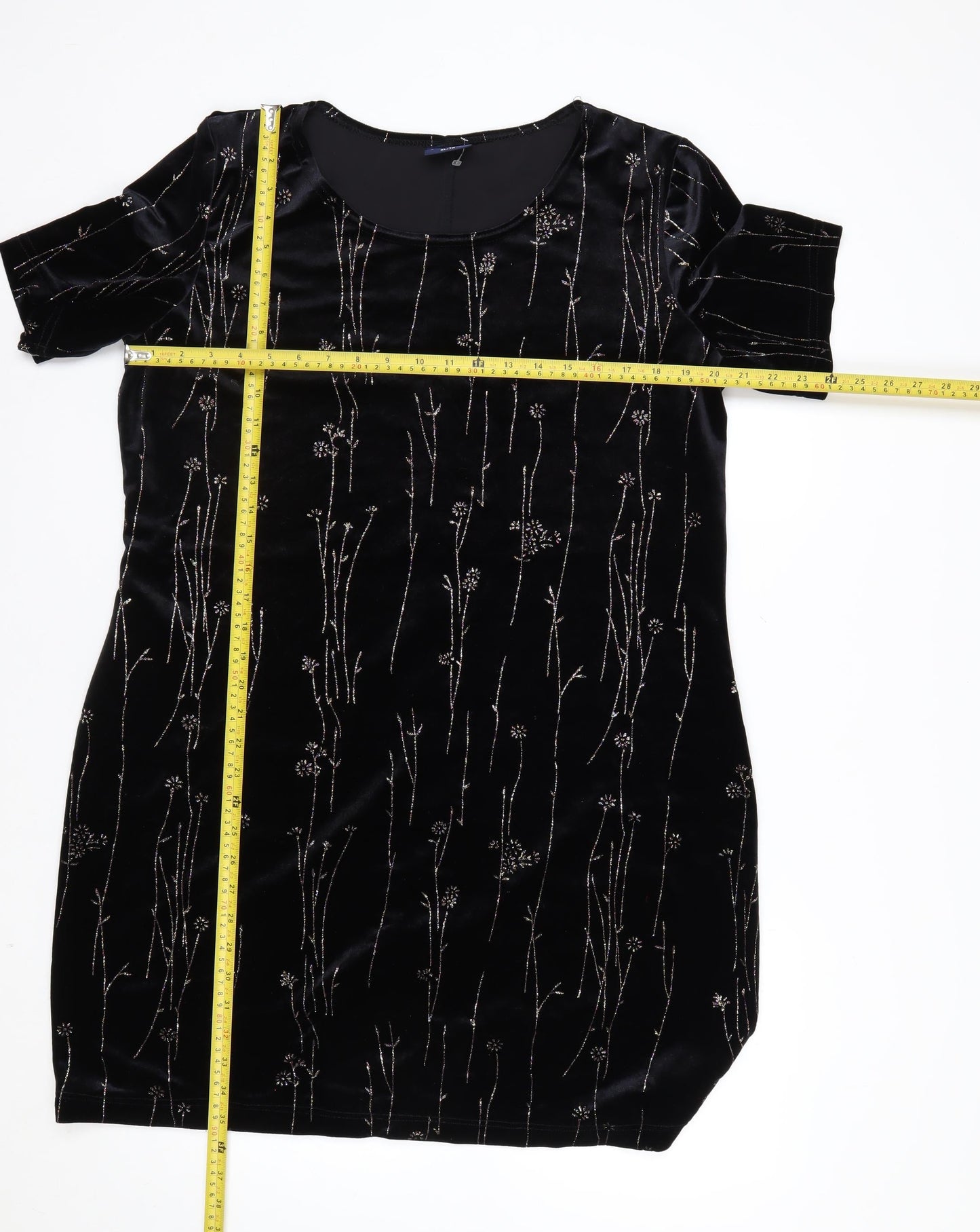Truly Women's Black Velvet Floral Tunic Blouse XL