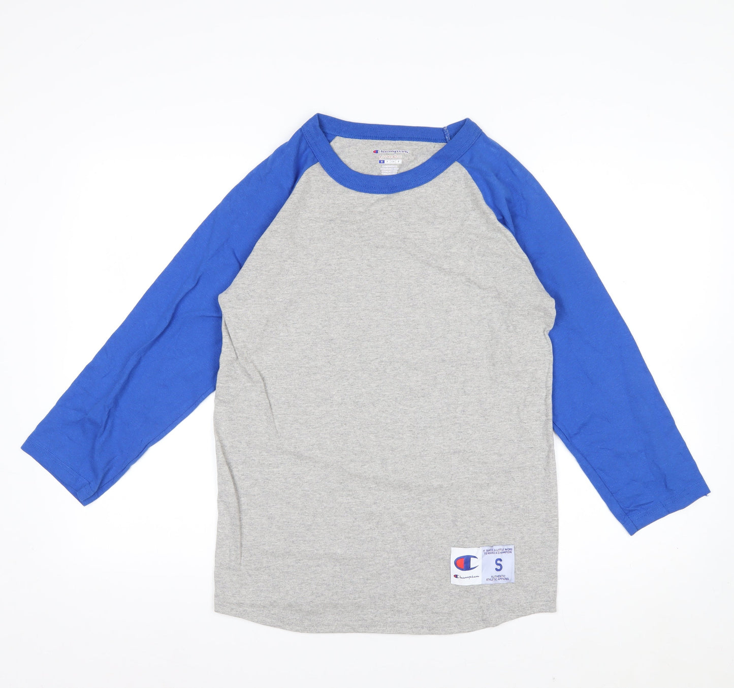 Champion Men's Grey Blue 3/4 Sleeve Raglan T-Shirt Size S