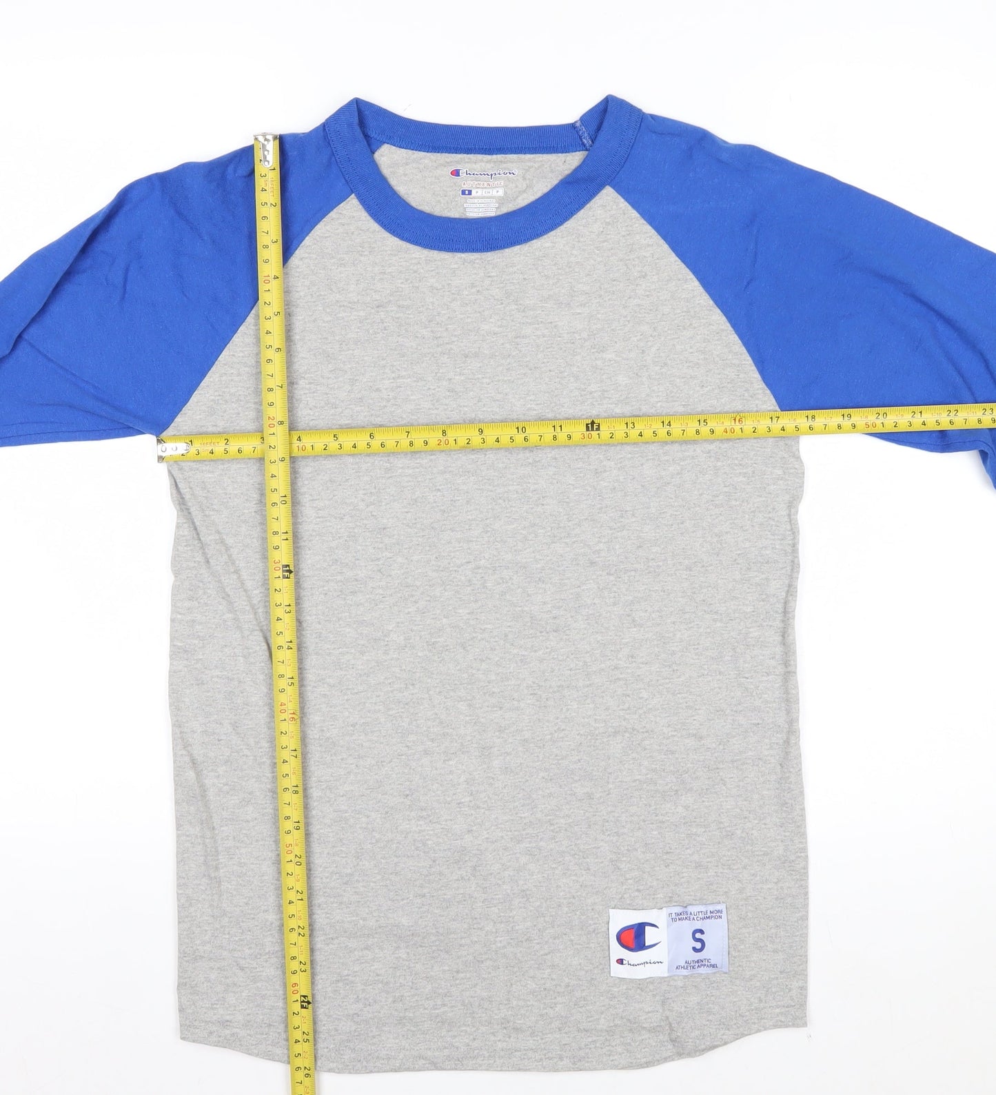 Champion Men's Grey Blue 3/4 Sleeve Raglan T-Shirt Size S