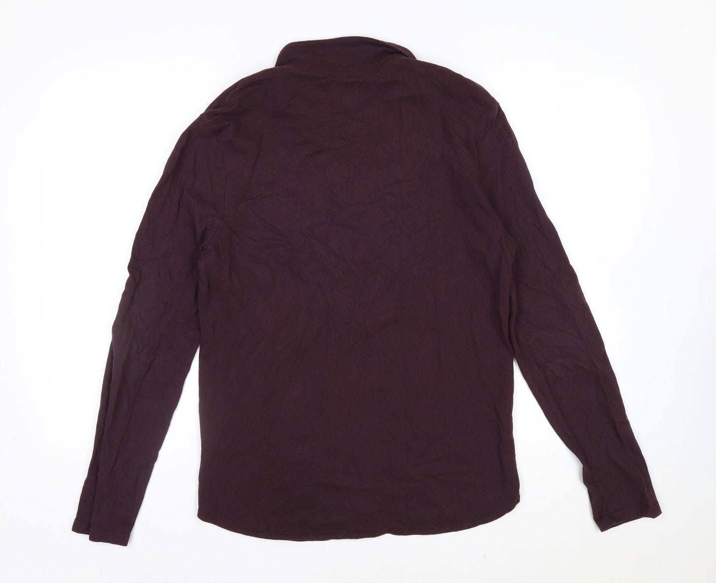 River Island Men's Purple Band Collar Long Sleeve Cotton Shirt M