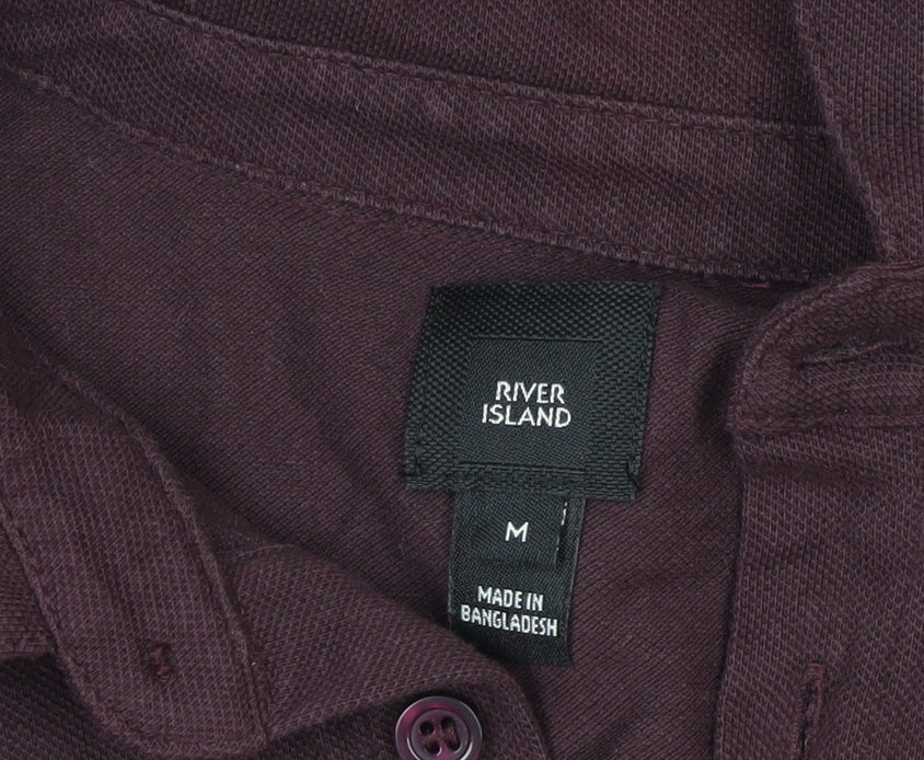 River Island Men's Purple Band Collar Long Sleeve Cotton Shirt M