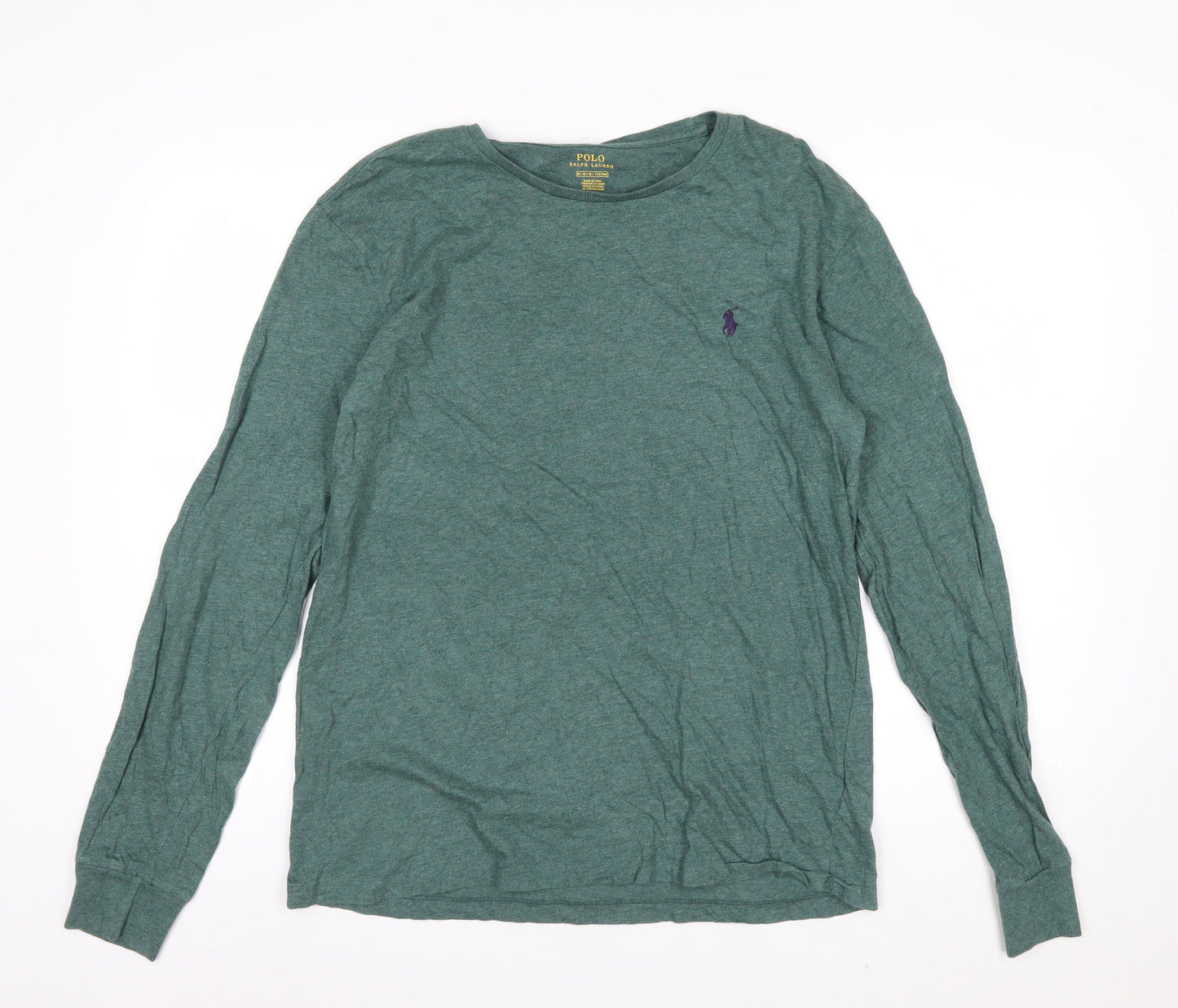 Ralph Lauren Men's Green Cotton Long Sleeve Crew Neck Top M