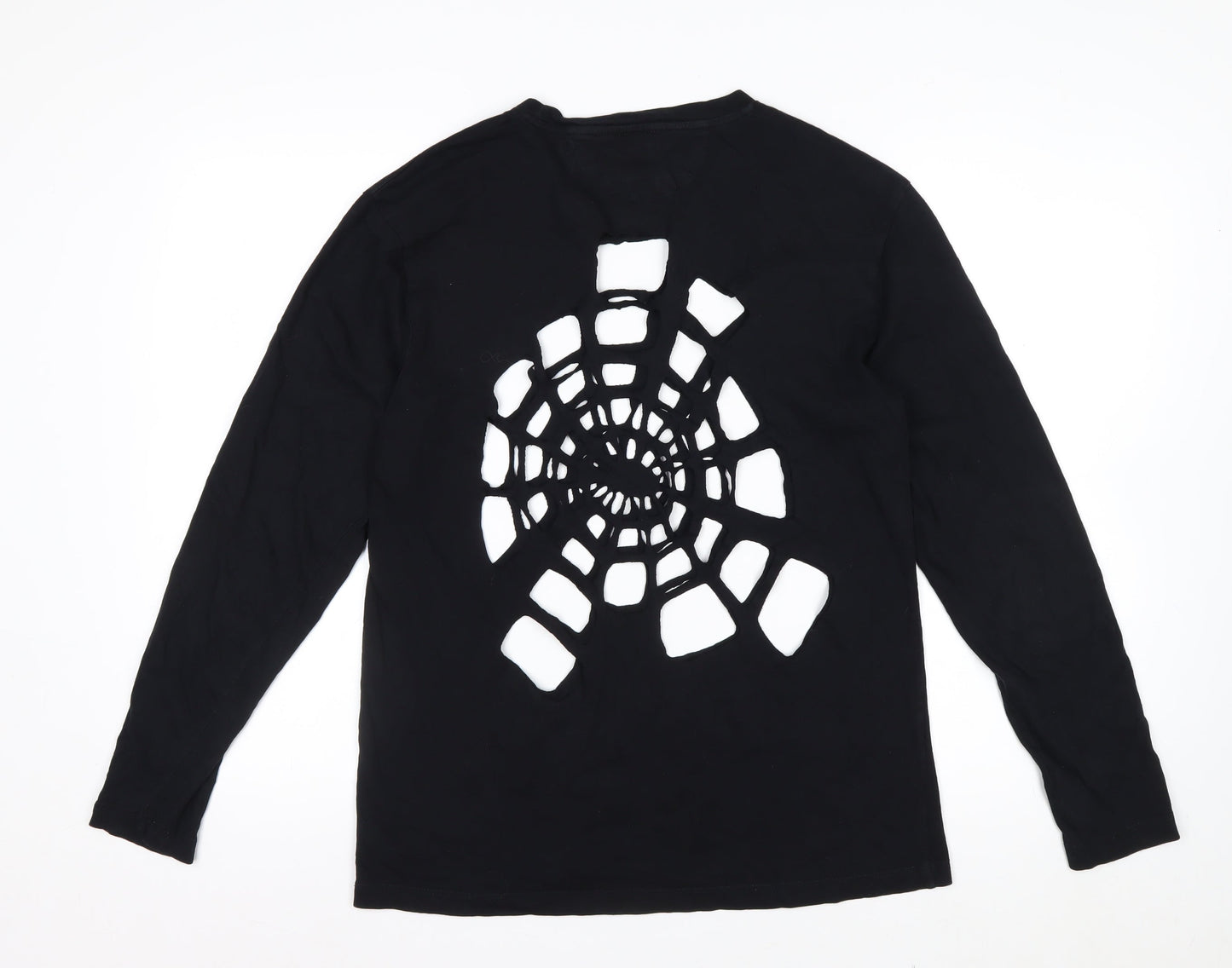 Zara Women Black Long Sleeve Cutout Spider Web Cotton Top Size 12