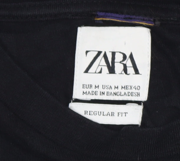 Zara Women Black Long Sleeve Cutout Spider Web Cotton Top Size 12