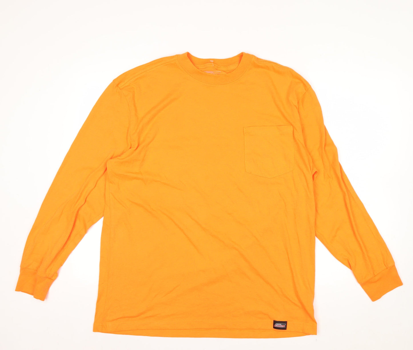 Dickies Men's Orange Long Sleeve Crew Neck Cotton Blend Top Size L