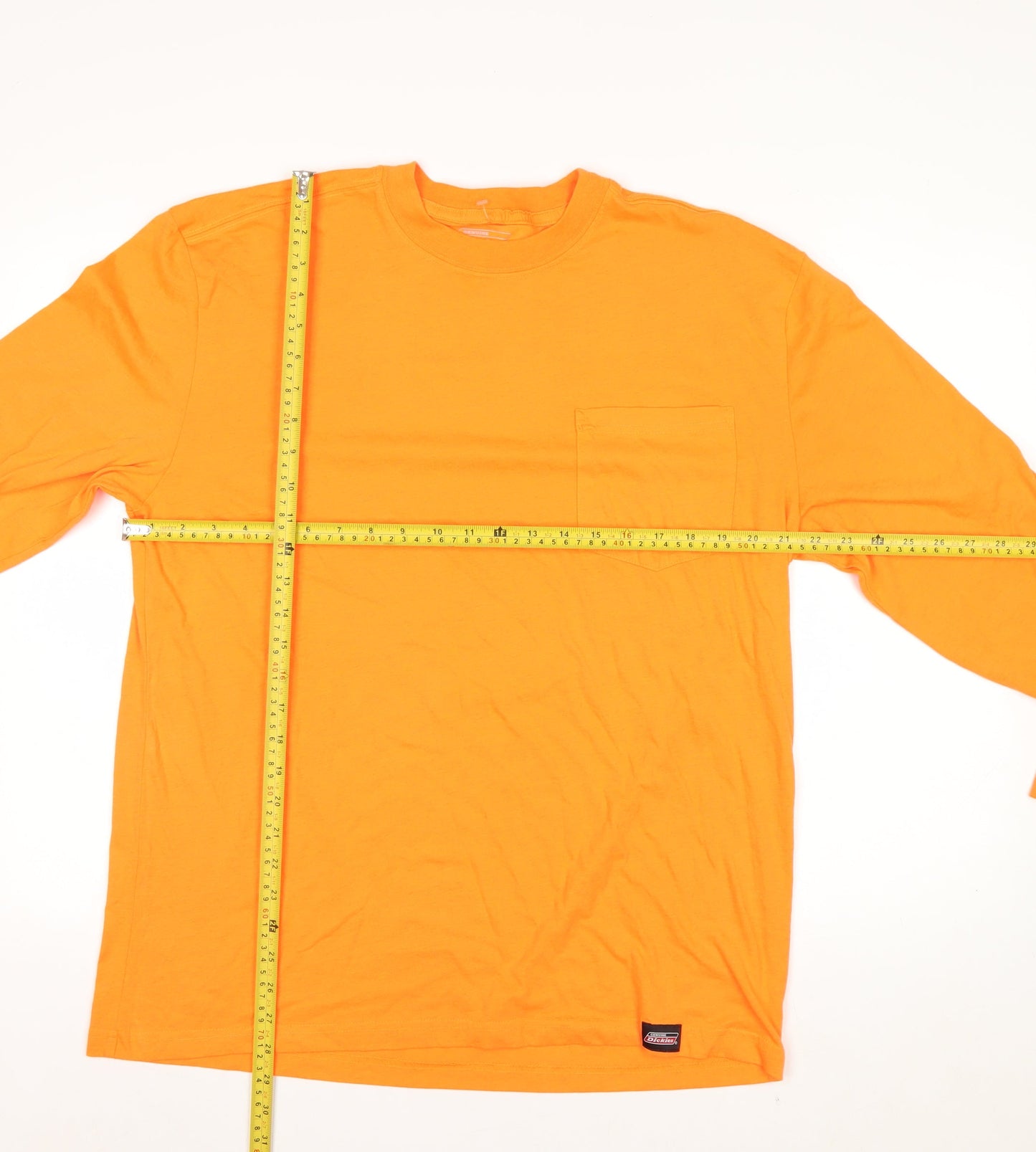 Dickies Men's Orange Long Sleeve Crew Neck Cotton Blend Top Size L