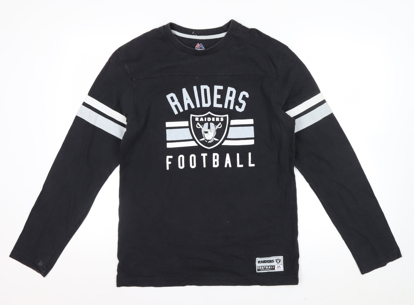Majestic Men's Black Raiders Long Sleeve Graphic T-Shirt Size M
