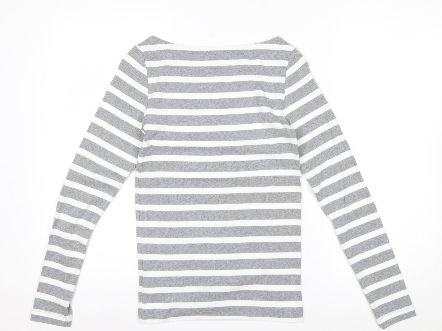 GAP Women Grey White Striped Boat Neck Long Sleeve T-Shirt Size S