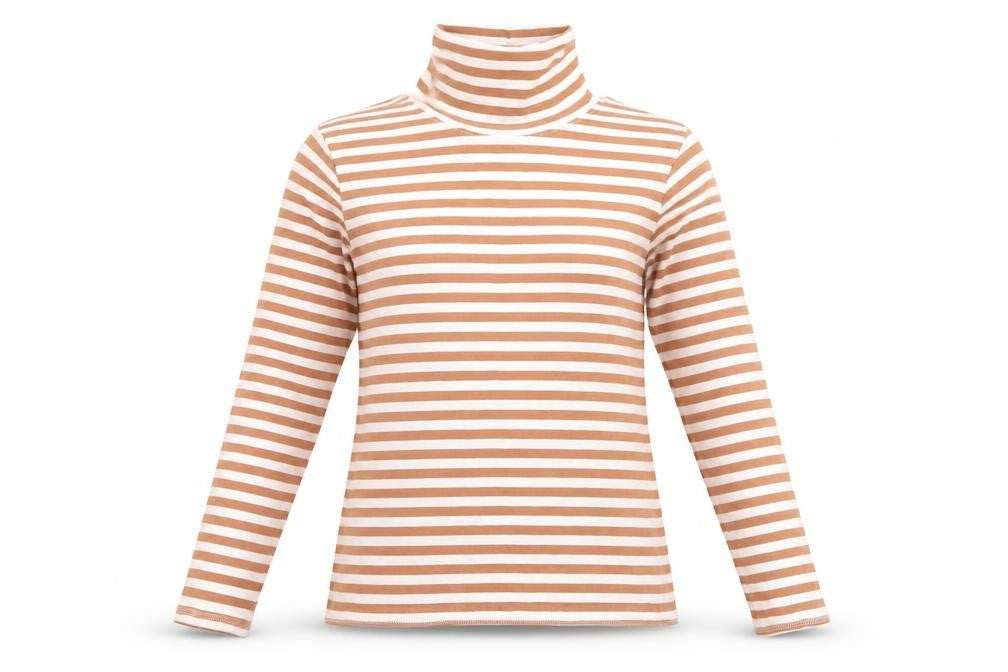 Thought Womens Brown White Striped Roll Neck Long Sleeve Organic Cotton Top Size 12