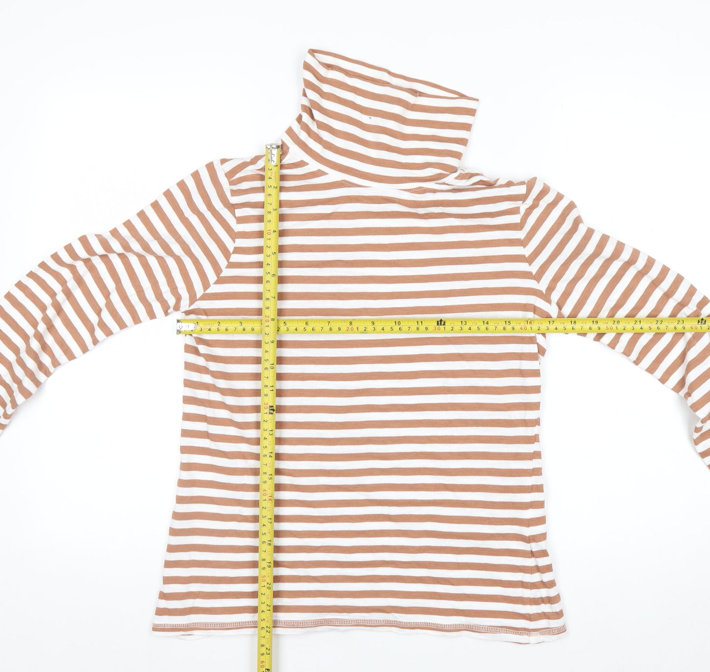 Thought Womens Brown White Striped Roll Neck Long Sleeve Organic Cotton Top Size 12