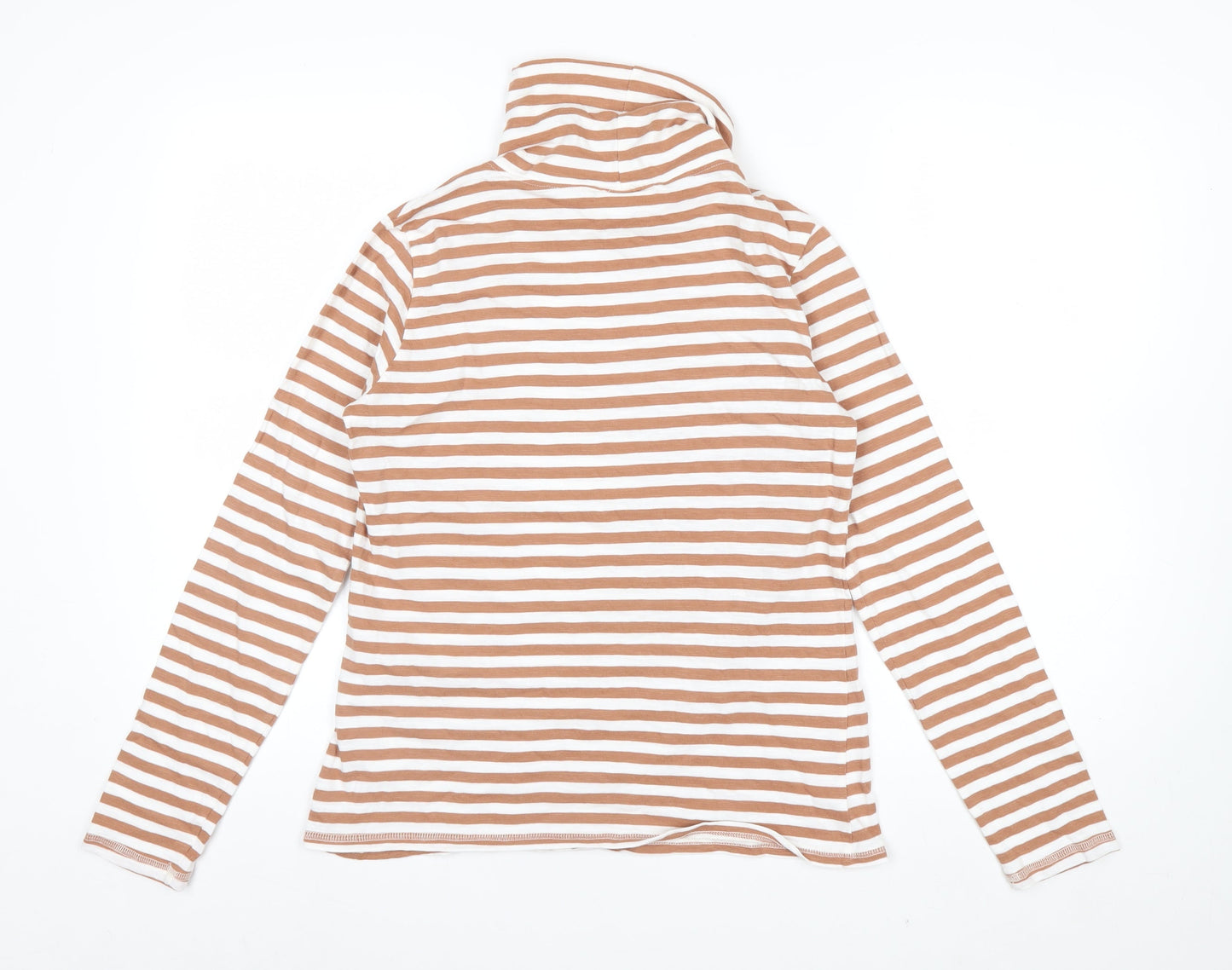 Thought Womens Brown White Striped Roll Neck Long Sleeve Organic Cotton Top Size 12