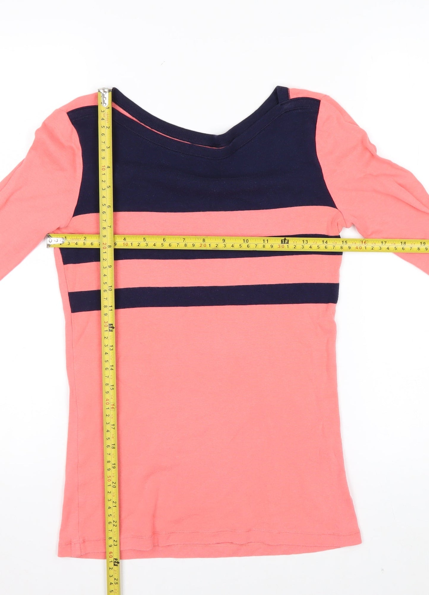 Gap Women's Pink & Navy Striped Boat Neck Top Size S 3/4 Sleeve