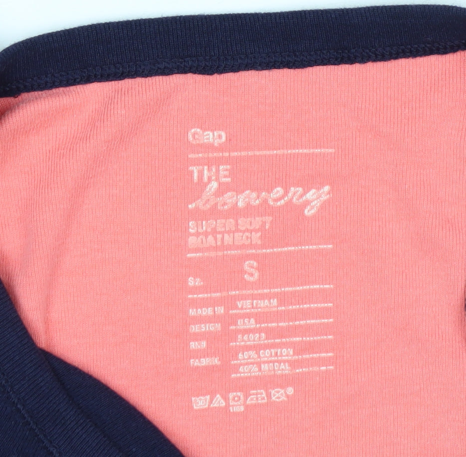 Gap Women's Pink & Navy Striped Boat Neck Top Size S 3/4 Sleeve