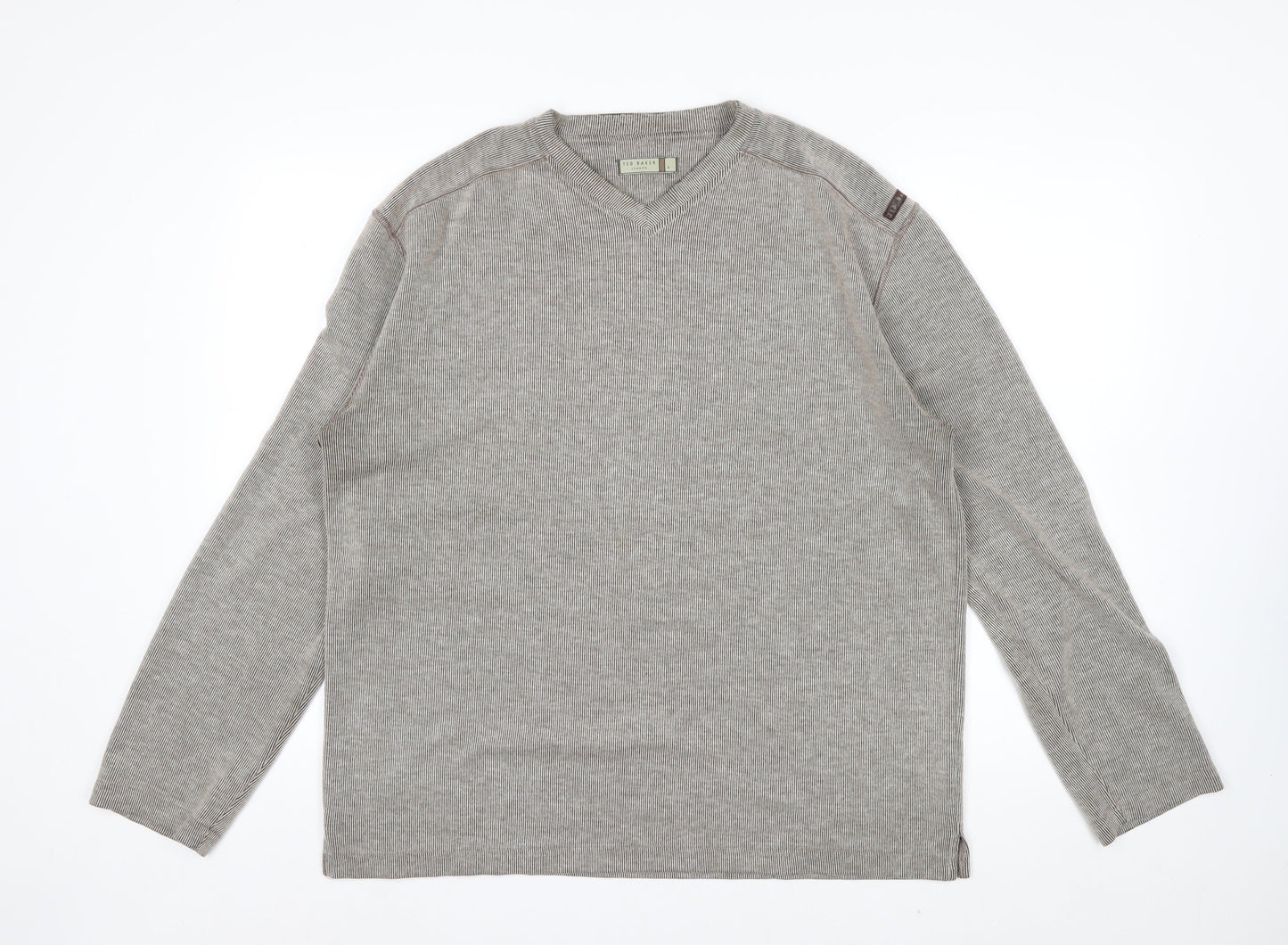 Ted Baker Men’s Grey V-Neck Long Sleeve Knit Top Size L