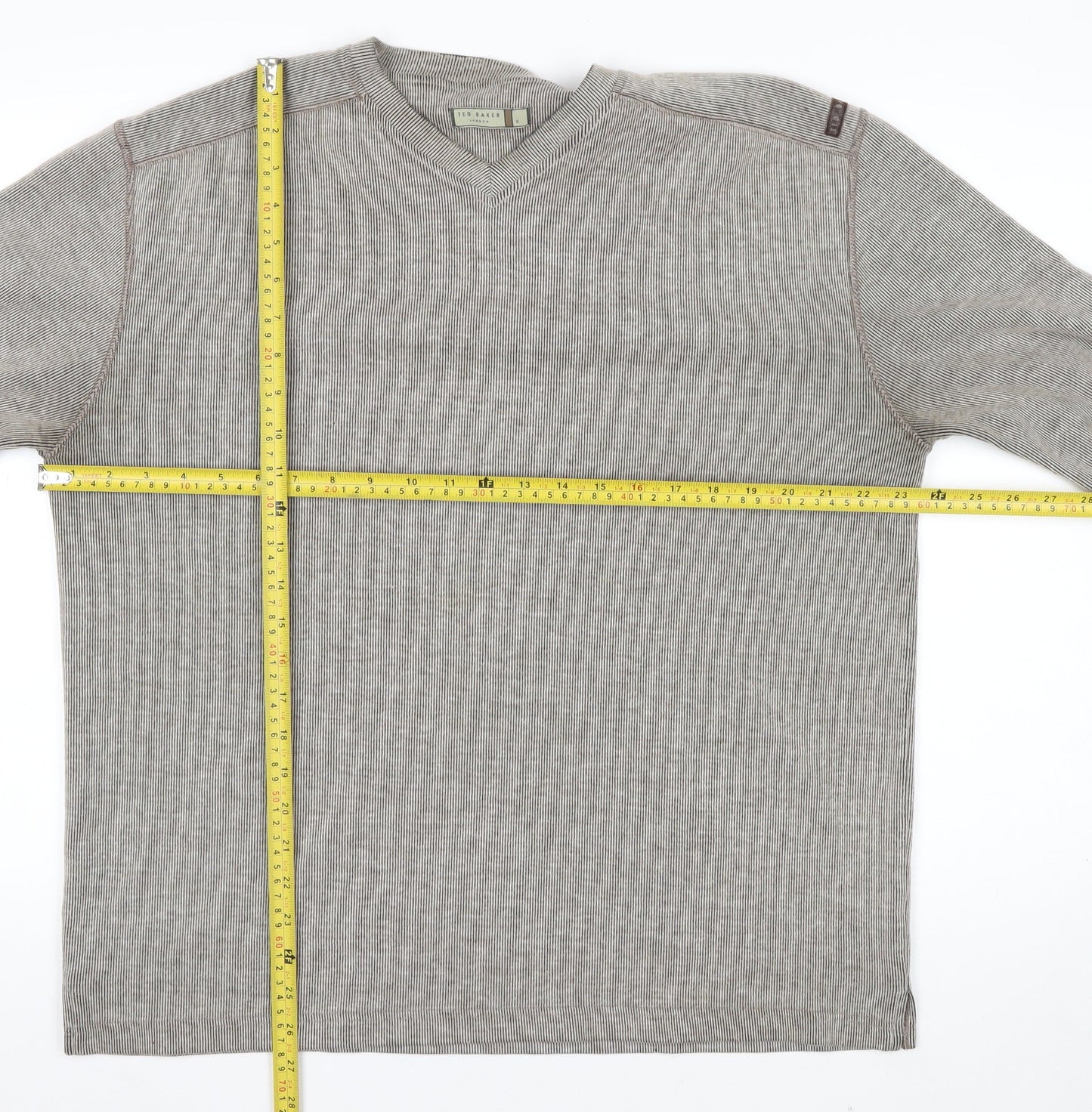 Ted Baker Men’s Grey V-Neck Long Sleeve Knit Top Size L