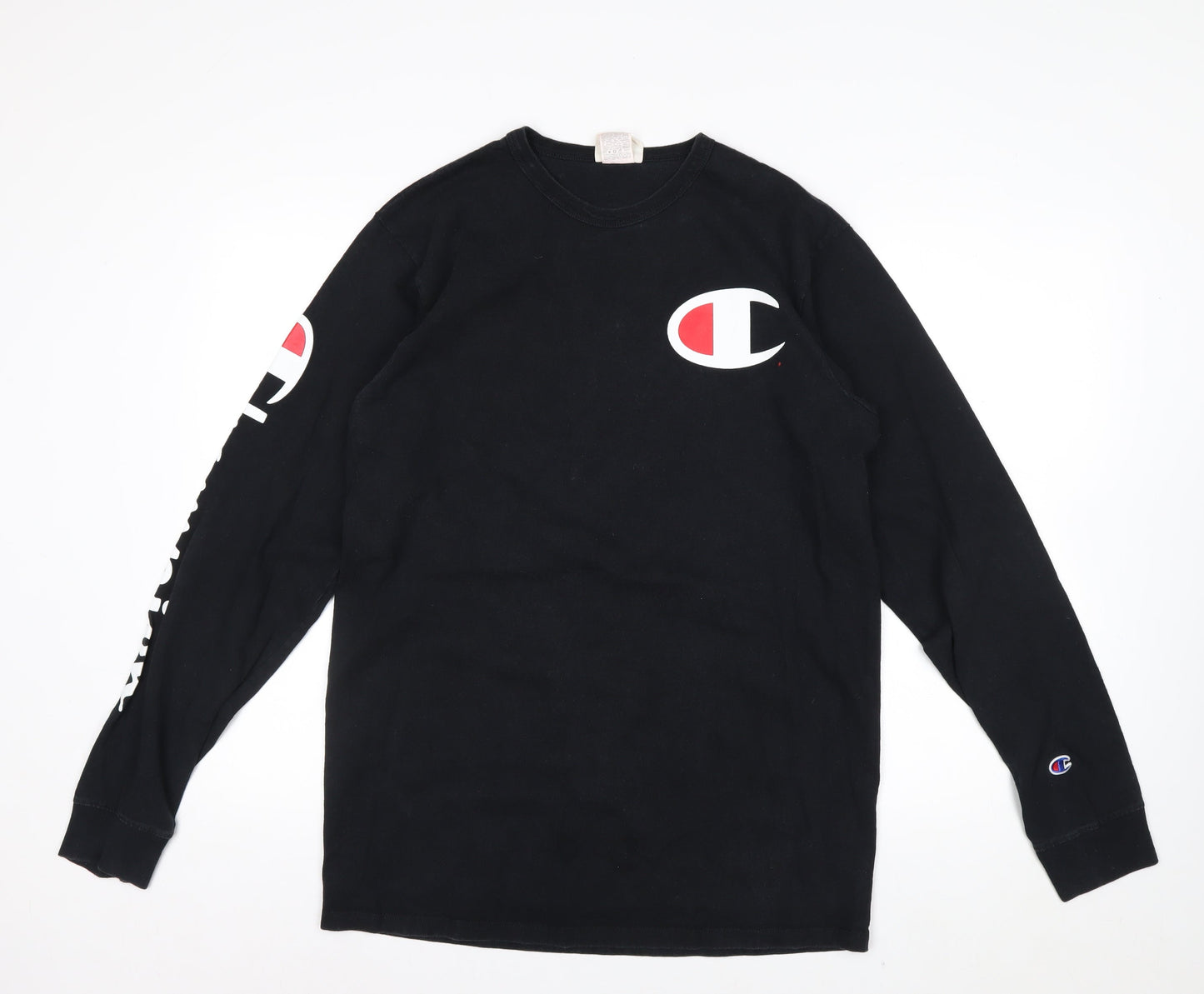 Champion Men's Black Long Sleeve Logo Top Size L Cotton