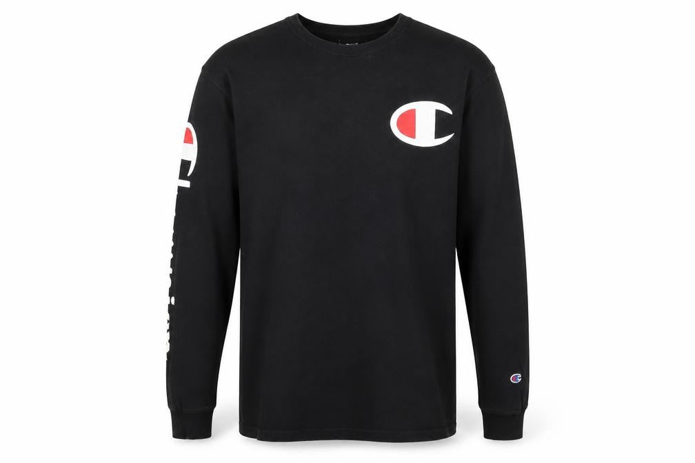 Champion Men's Black Long Sleeve Logo Top Size L Cotton