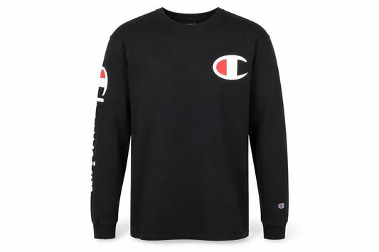 Champion Men's Black Long Sleeve Logo Top Size L Cotton