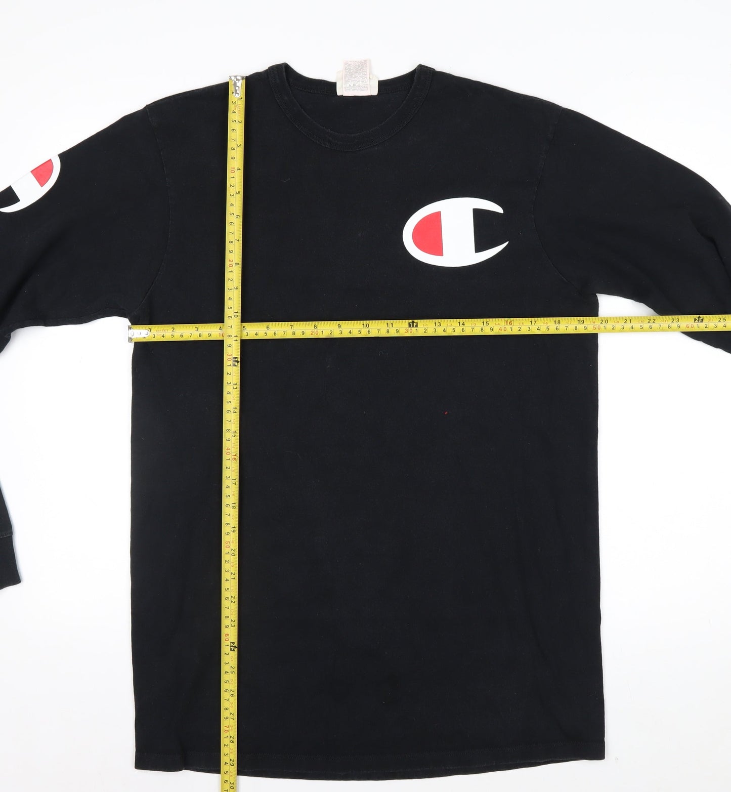 Champion Men's Black Long Sleeve Logo Top Size L Cotton
