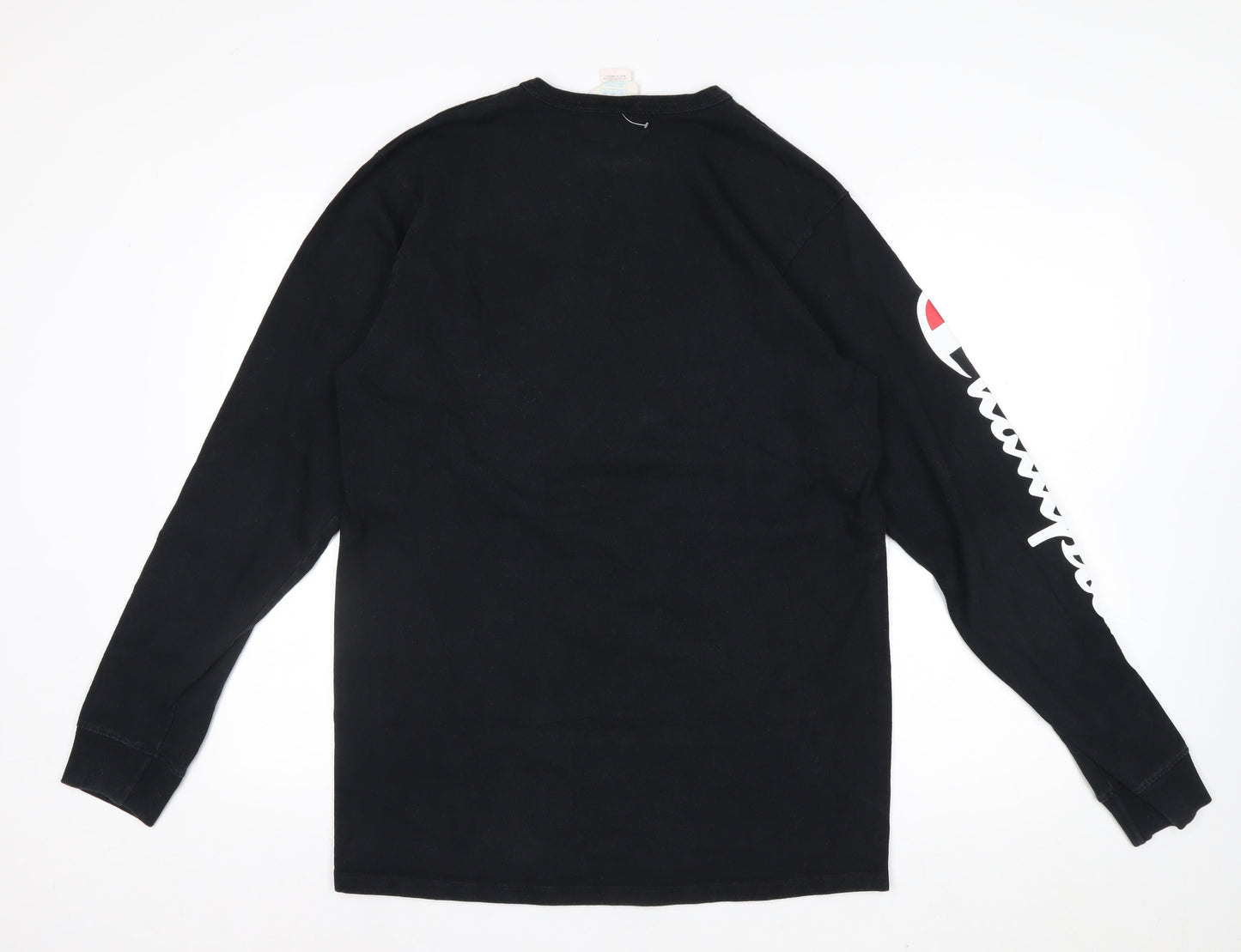 Champion Men's Black Long Sleeve Logo Top Size L Cotton