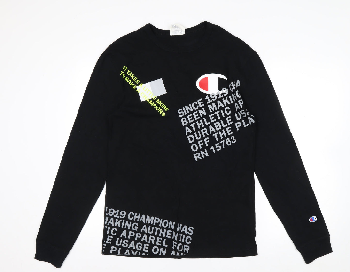 Champion Men's Black Long Sleeve Graphic Sports Top Size M