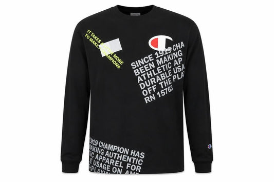 Champion Men's Black Long Sleeve Graphic Sports Top Size M