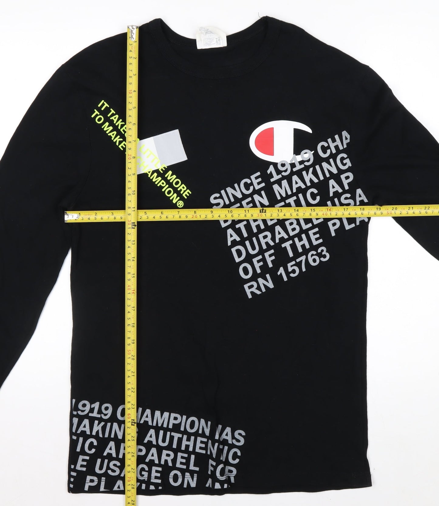 Champion Men's Black Long Sleeve Graphic Sports Top Size M