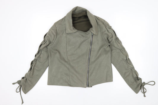 Boohoo Women’s Green Size 12 Biker Zip Lace Up Jacket