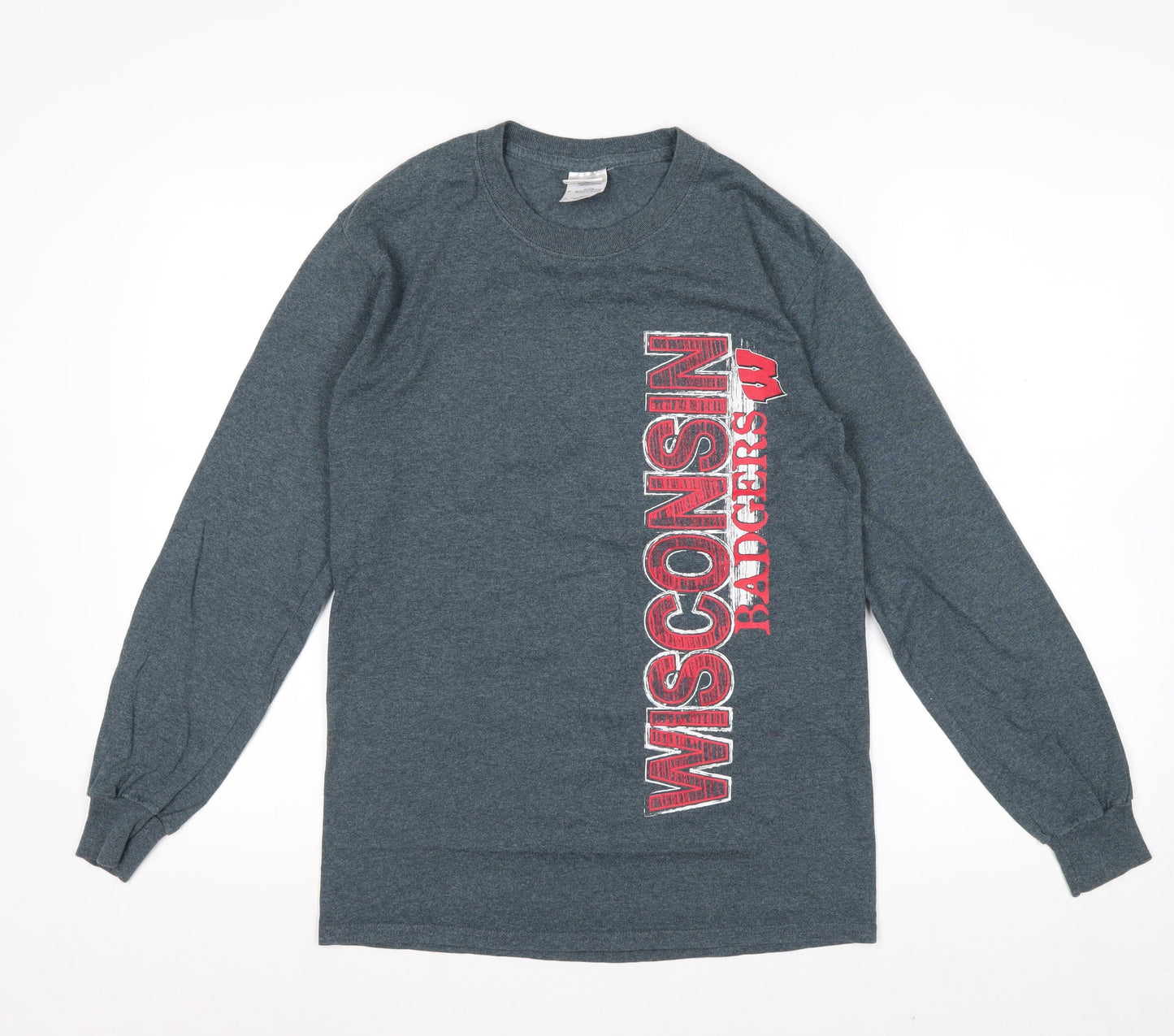 Gildan Men's Grey Wisconsin Badgers Long Sleeve Graphic Shirt Size S