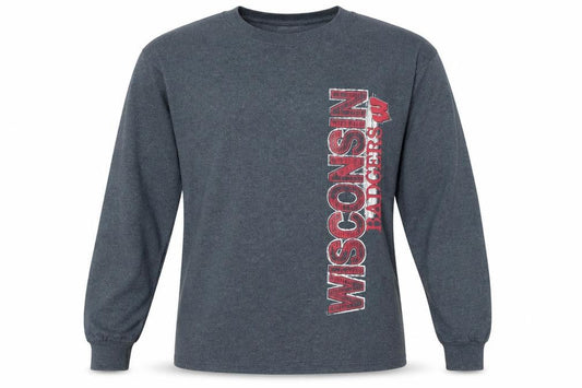 Gildan Men's Grey Wisconsin Badgers Long Sleeve Graphic Shirt Size S