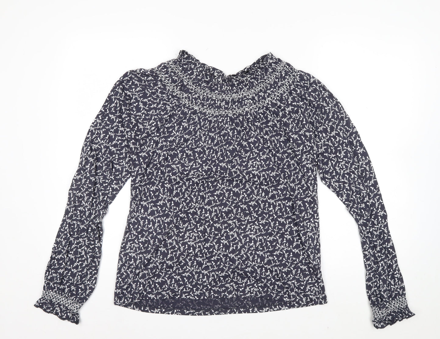Marks and Spencer Women's Blue Floral High Neck Cotton Blouse Size 8