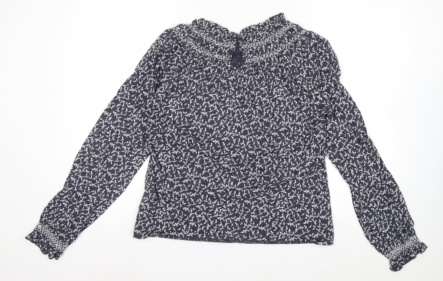 Marks and Spencer Women's Blue Floral High Neck Cotton Blouse Size 8