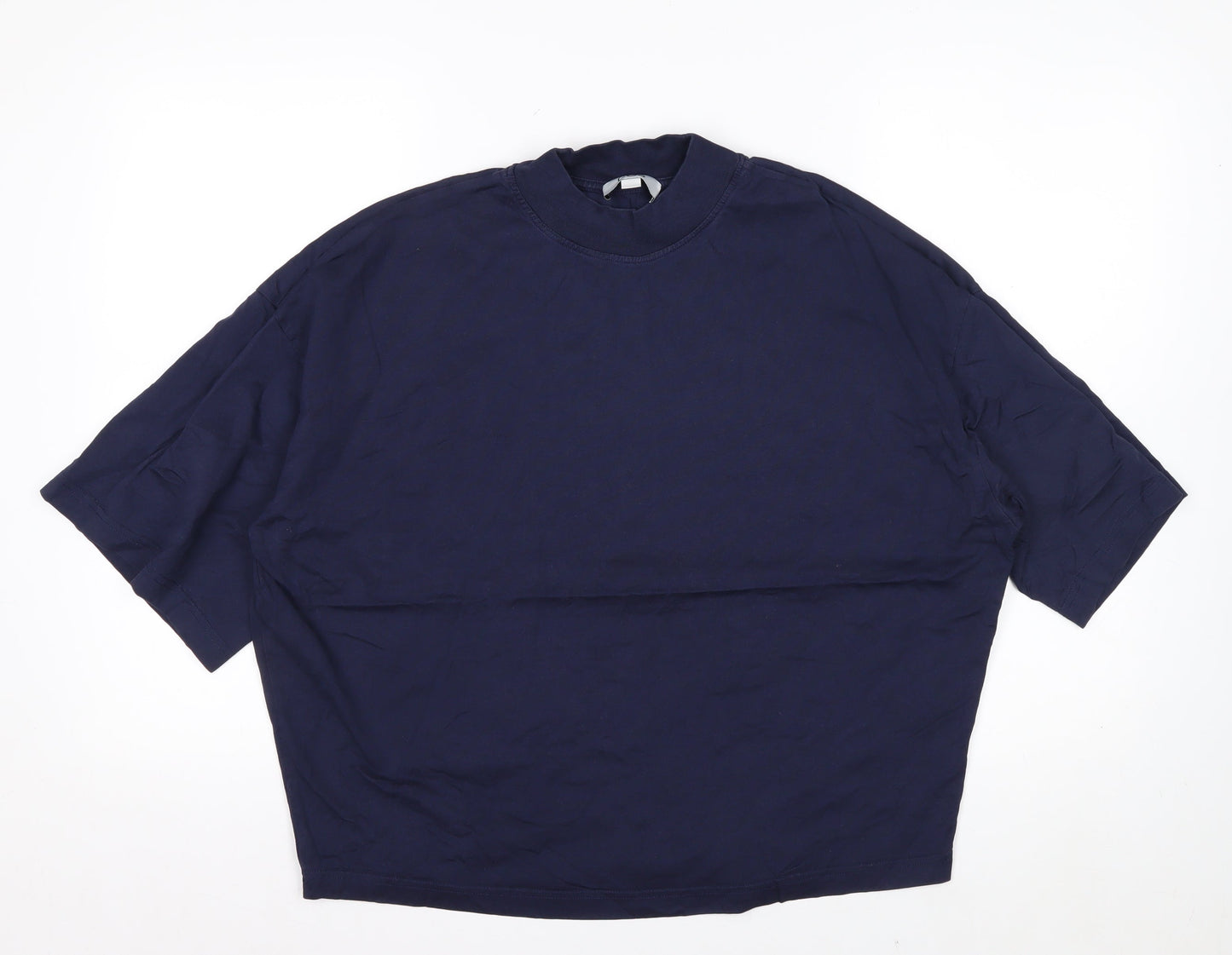 COS Women's Blue Relaxed Fit Mock Neck Cotton T-Shirt Size S