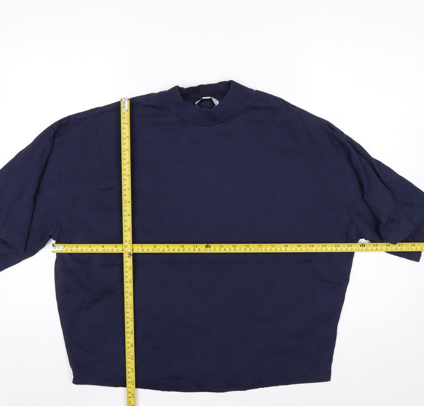 COS Women's Blue Relaxed Fit Mock Neck Cotton T-Shirt Size S