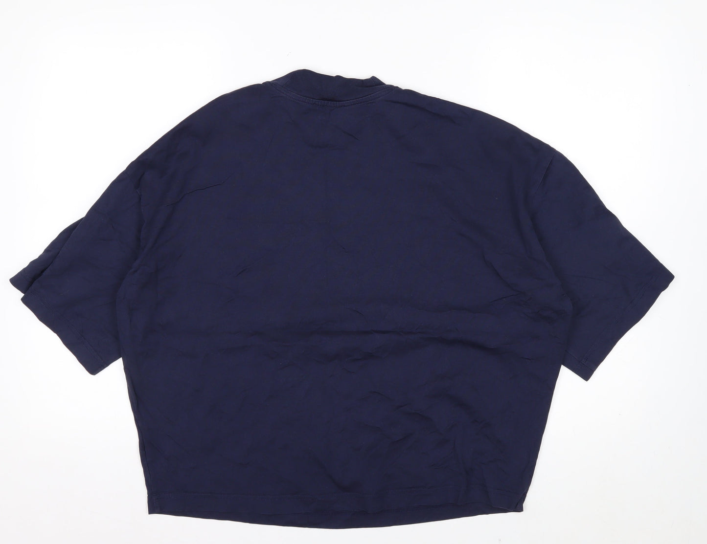 COS Women's Blue Relaxed Fit Mock Neck Cotton T-Shirt Size S