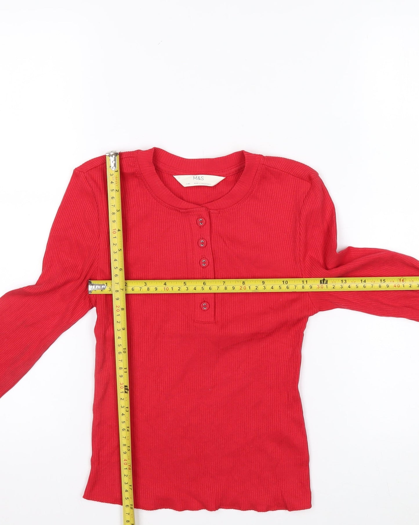 Marks and Spencer Women's Red Henley Button-Up Top Size 6 Tall