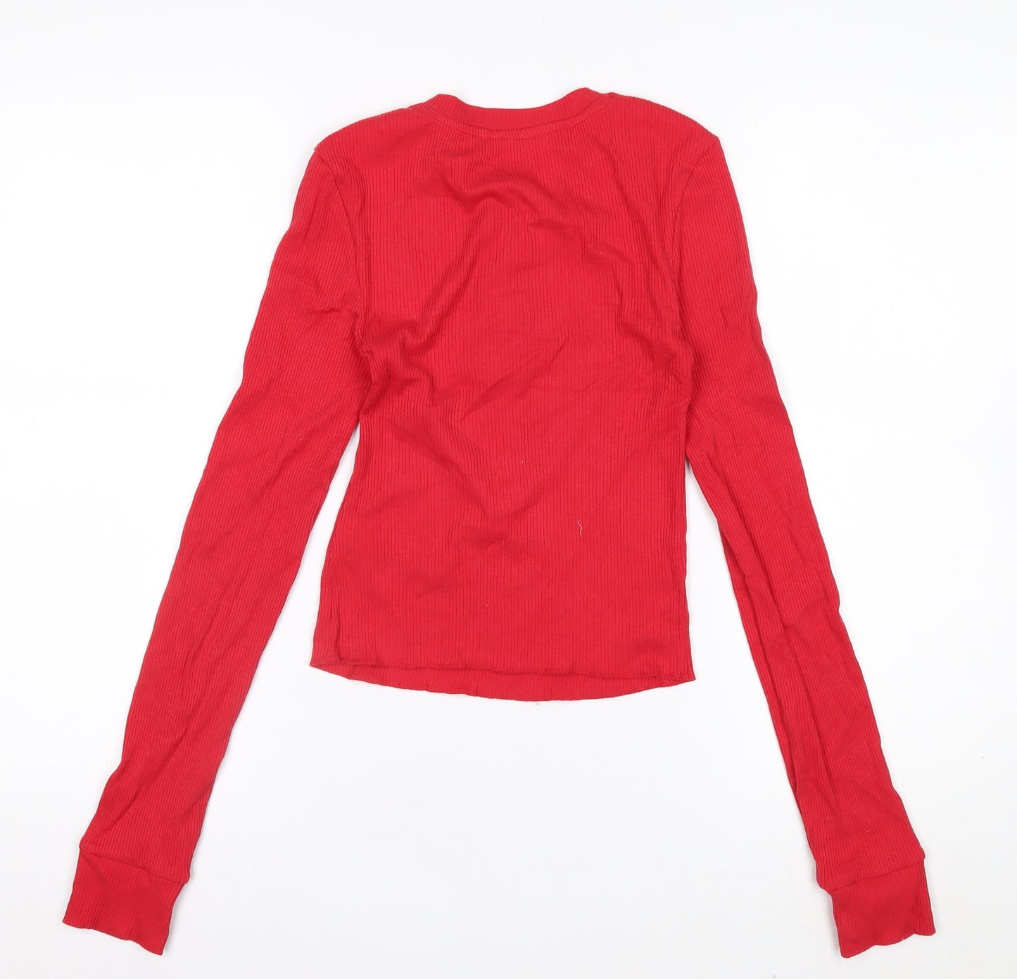 Marks and Spencer Women's Red Henley Button-Up Top Size 6 Tall