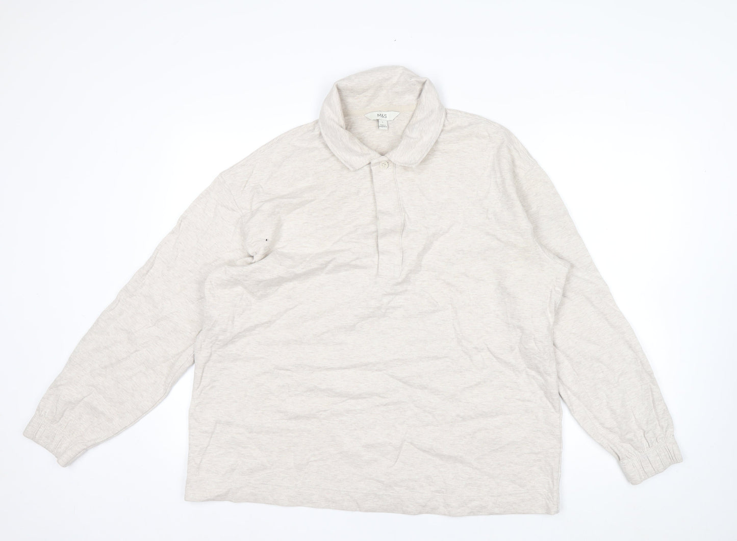 Marks and Spencer Men's Beige Collared Henley Sweatshirt Size L
