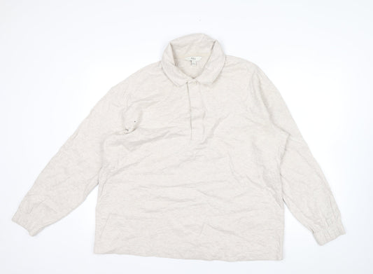 Marks and Spencer Men's Beige Collared Henley Sweatshirt Size L