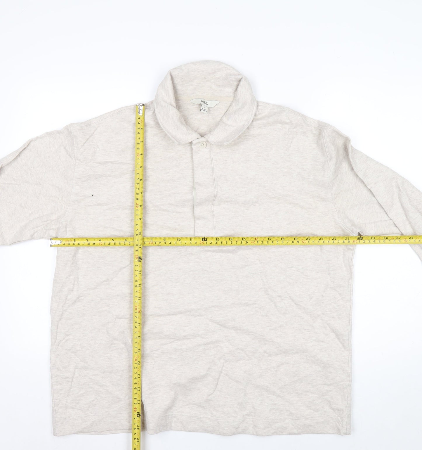 Marks and Spencer Men's Beige Collared Henley Sweatshirt Size L